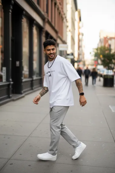 Tricou barbati alb, cu imprimeu pe spate, oversize 11820 P19-6.3